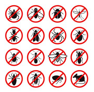 Pest control. Harmful insects, rodents set icons. Vector illustration